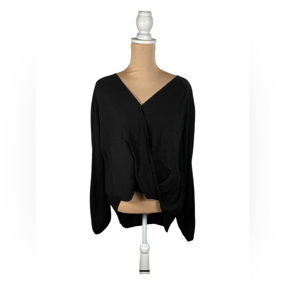 Free People Faux Wrap High Low Long Sleeve Blouse Top,‎ Black, Size M - Picture 3 of 10